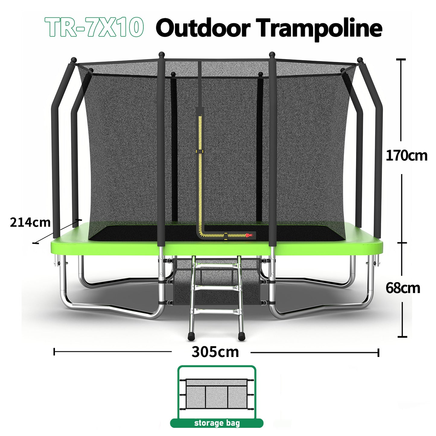 7 ft × 10 ft Rectangular Outdoor Trampoline with Safety Enclosure