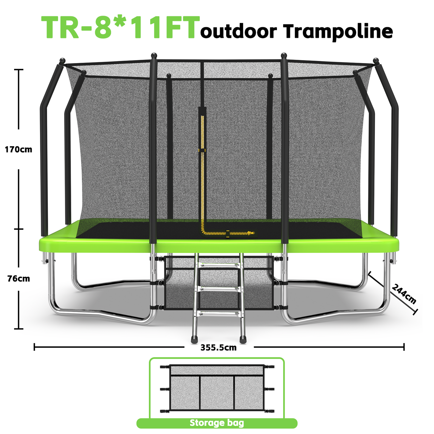 8×11 ft Rectangle Outdoor Trampoline – Safety Enclosure Edition