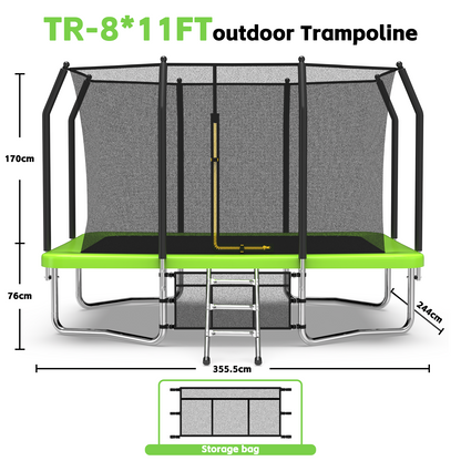 8×11 ft Rectangle Outdoor Trampoline – Safety Enclosure Edition