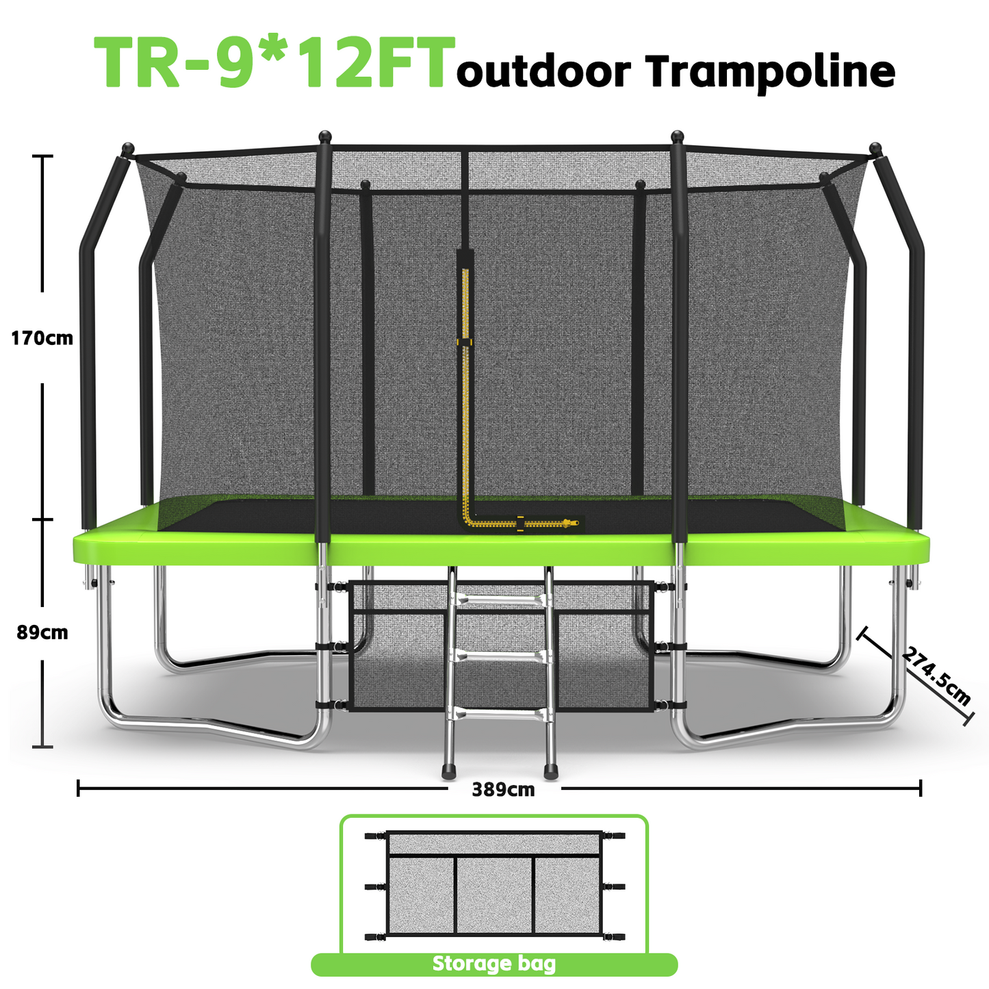 9ft × 12ft Rectangle Trampoline — Premium Outdoor Bounce for Kids & Families