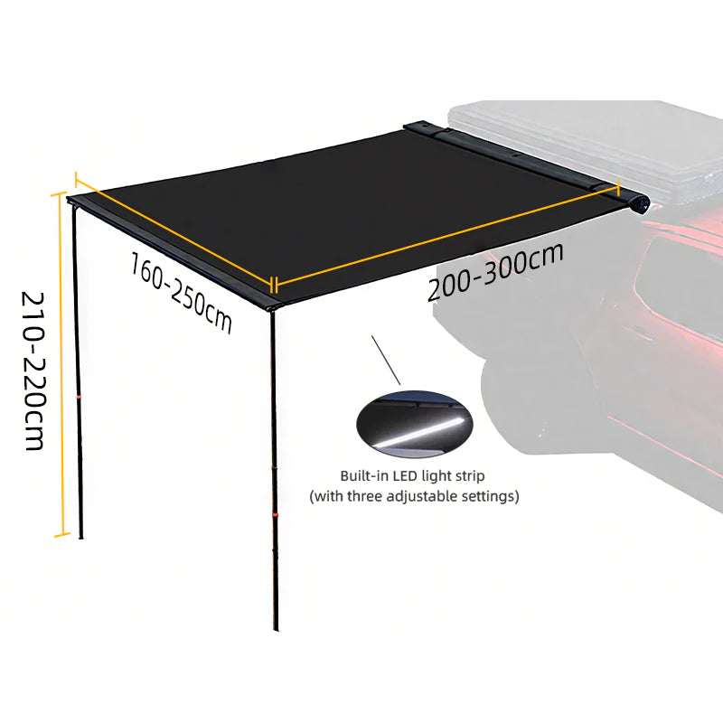 Aluminum Alloy Black Rubber Canopy on the Side, SUV Outdoor Quick Opening, Side Fan-Shaped Tent