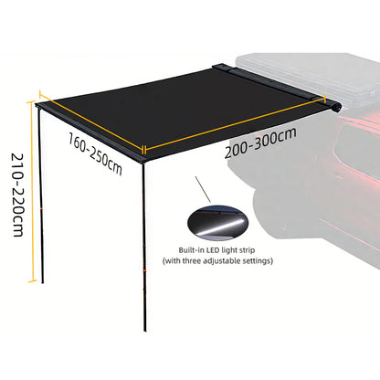 Aluminum Alloy Black Rubber Canopy on the Side, SUV Outdoor Quick Opening, Side Fan-Shaped Tent
