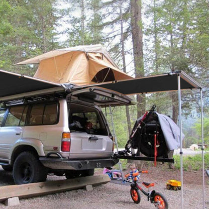 Car Side Tent SUV Side Sunshade Rain Proof Canopy – Black Rubber Coating, Leather Bag Style, Level 7 Wind Resistant