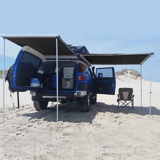 Car Side Tent SUV Side Sunshade Rain Proof Canopy – Black Rubber Coating, Leather Bag Style, Level 7 Wind Resistant