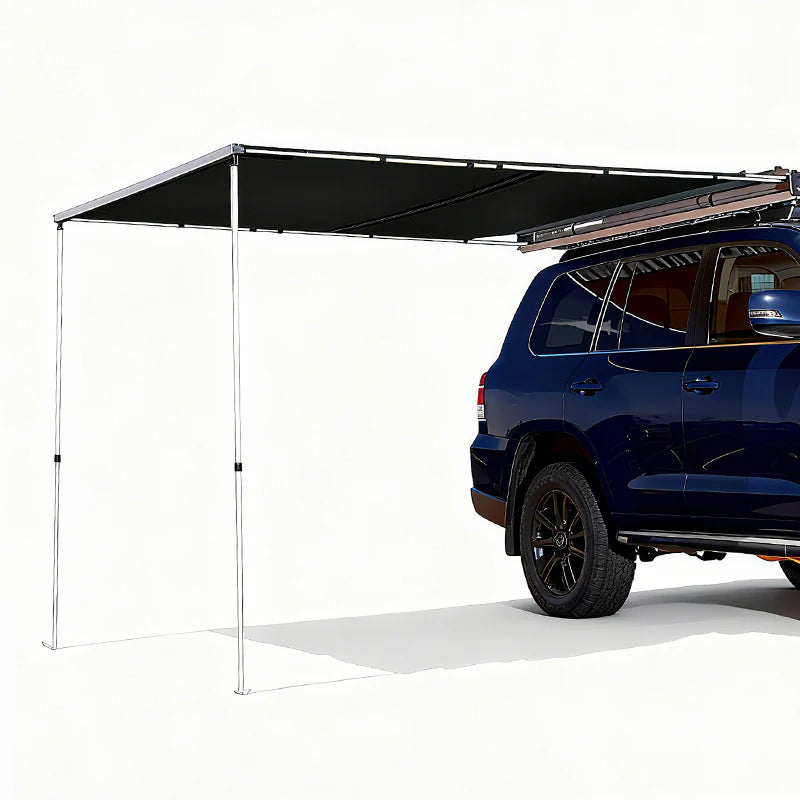 Car Side Tent SUV Side Sunshade Rain Proof Canopy – Black Rubber Coating, Leather Bag Style, Level 7 Wind Resistant