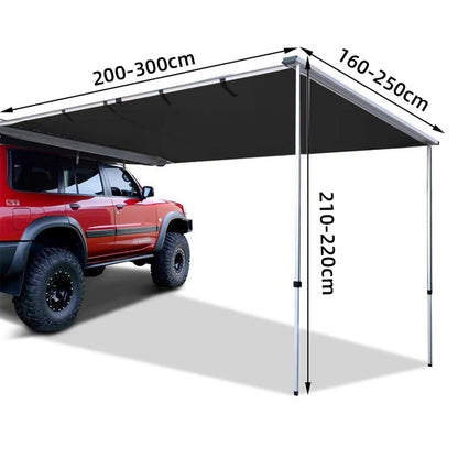 Car Side Tent SUV Side Sunshade Rain Proof Canopy – Black Rubber Coating, Leather Bag Style, Level 7 Wind Resistant