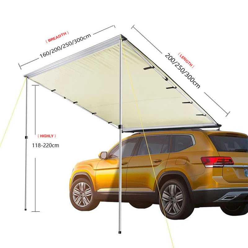 Car Side Tent for Outdoor Camping – 420D Oxford Fabric, Khaki Color, UPF50+ Sun Protection, 1.6×2.5M