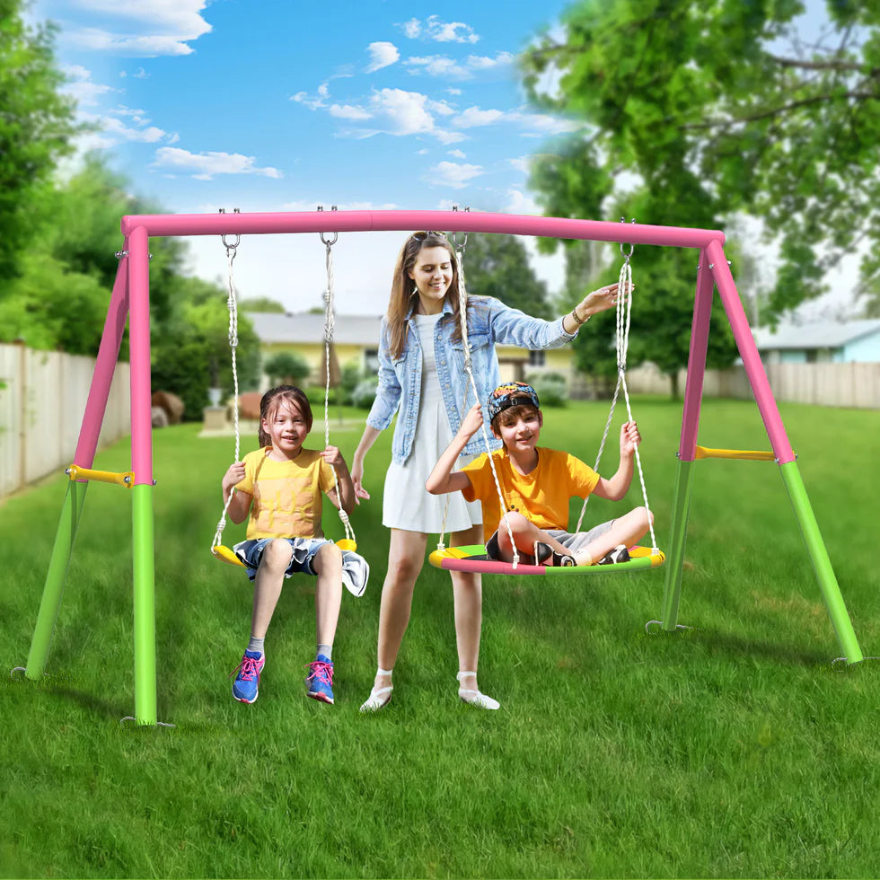 Urban Culture Homes Swing Set for Backyard with Stand | Heavy-Duty Metal Outdoor Double Swing