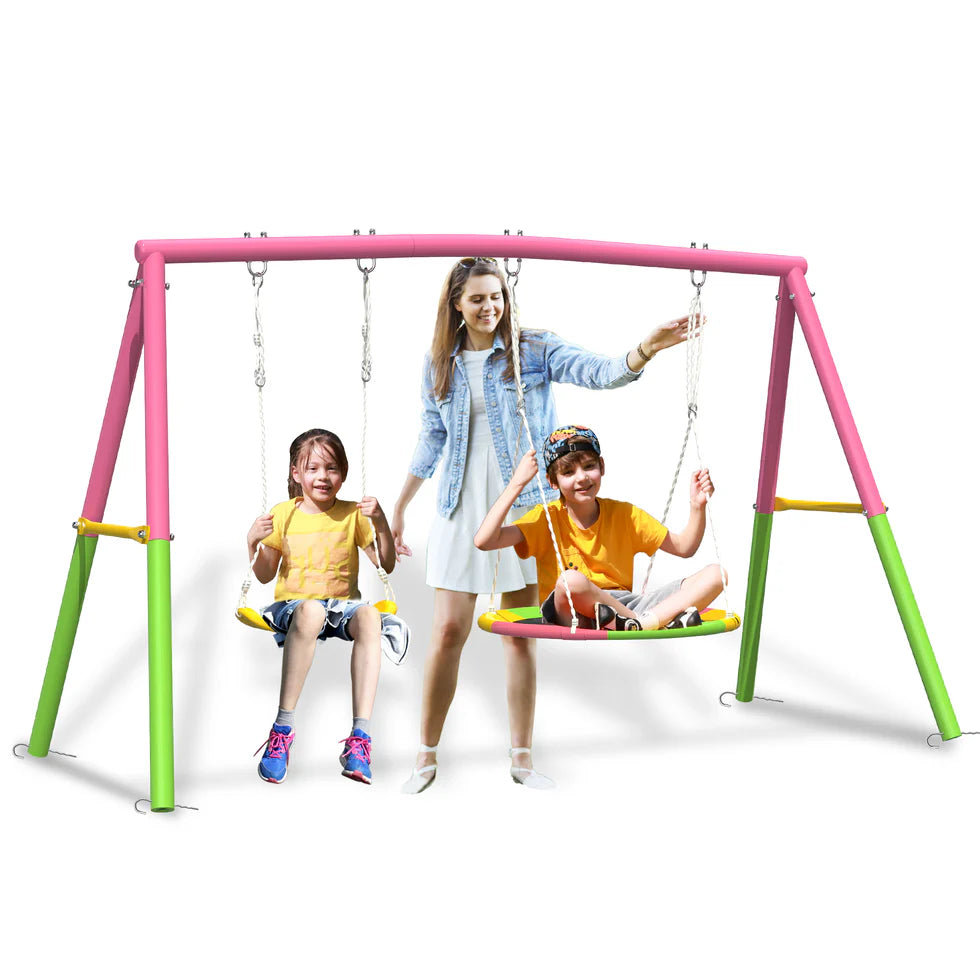 Urban Culture Homes Swing Set for Backyard with Stand | Heavy-Duty Metal Outdoor Double Swing