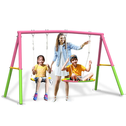 Urban Culture Homes Swing Set for Backyard with Stand | Heavy-Duty Metal Outdoor Double Swing