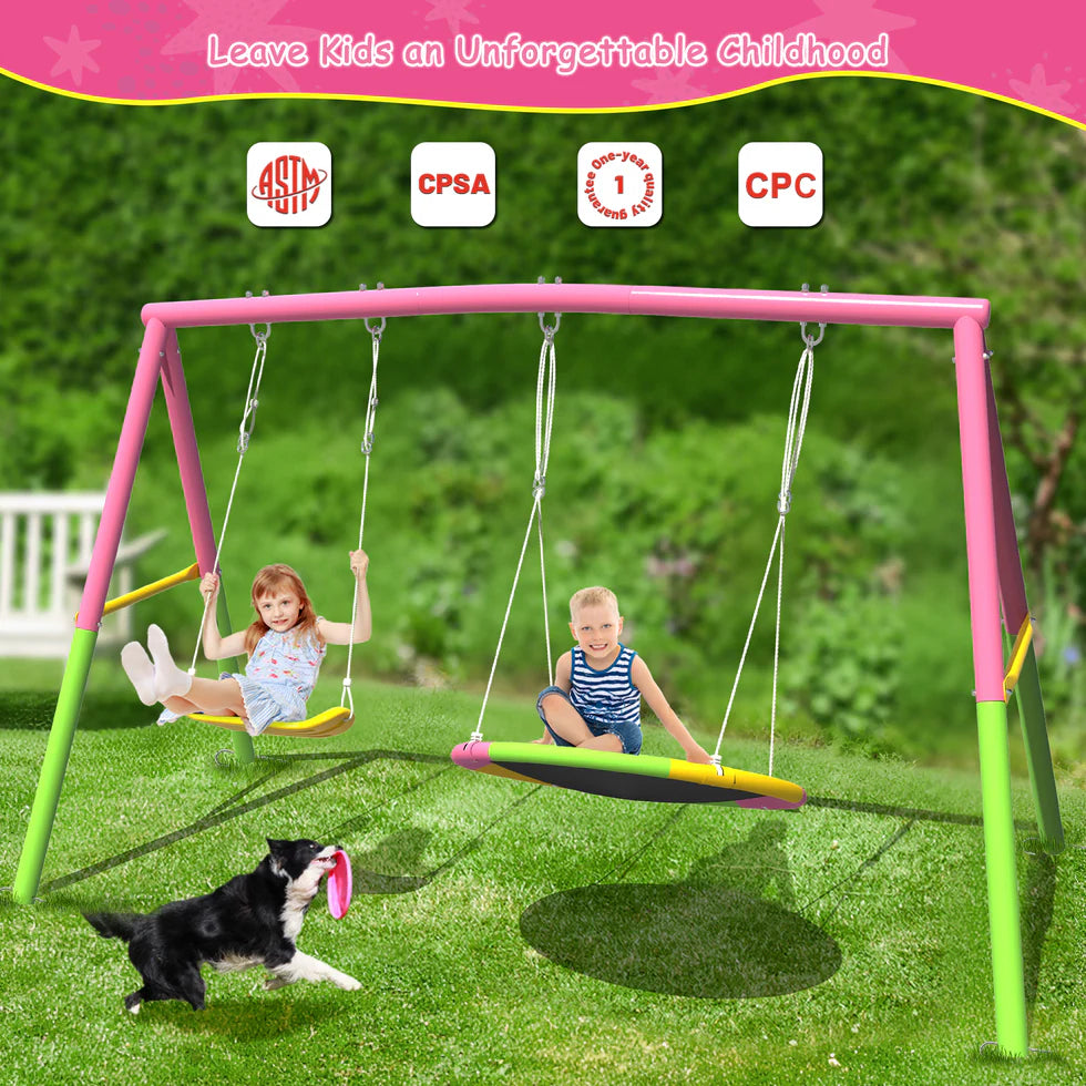 Urban Culture Homes Swing Set for Backyard with Stand | Heavy-Duty Metal Outdoor Double Swing
