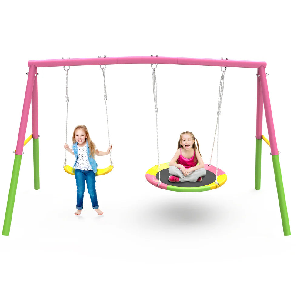 Urban Culture Homes Swing Set for Backyard with Stand | Heavy-Duty Metal Outdoor Double Swing