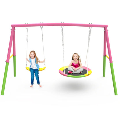 Urban Culture Homes Swing Set for Backyard with Stand | Heavy-Duty Metal Outdoor Double Swing