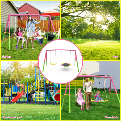 Urban Culture Homes Swing Set for Backyard with Stand | Heavy-Duty Metal Outdoor Double Swing