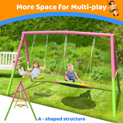 Urban Culture Homes Swing Set for Backyard with Stand | Heavy-Duty Metal Outdoor Double Swing