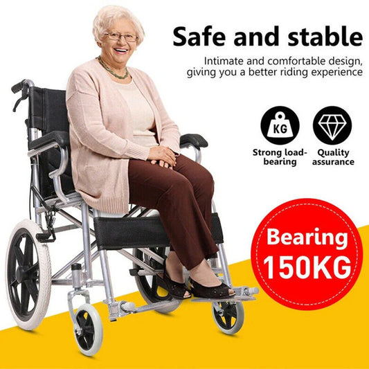 20" Foldable Wheelchair with Parking Brake – Heavy-Duty Load-Bearing 150kg