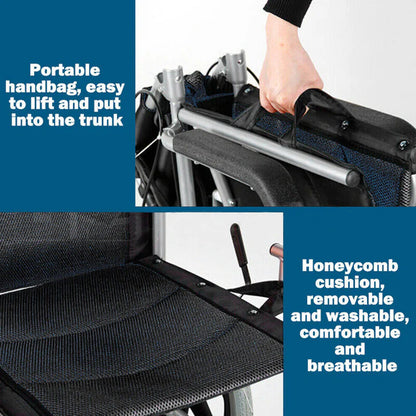 20" Foldable Wheelchair with Parking Brake – Heavy-Duty Load-Bearing 150kg