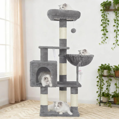 110cm Cat Tree Tower | Multi-Level Climbing Frame with Hammock
