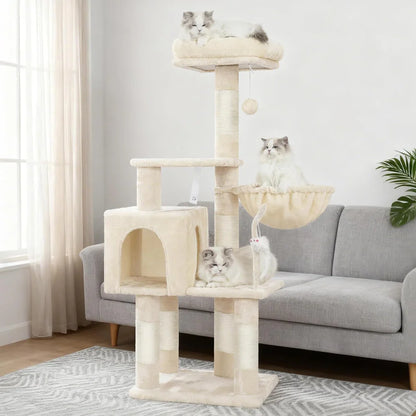 110cm Cat Tree Tower | Multi-Level Climbing Frame with Hammock