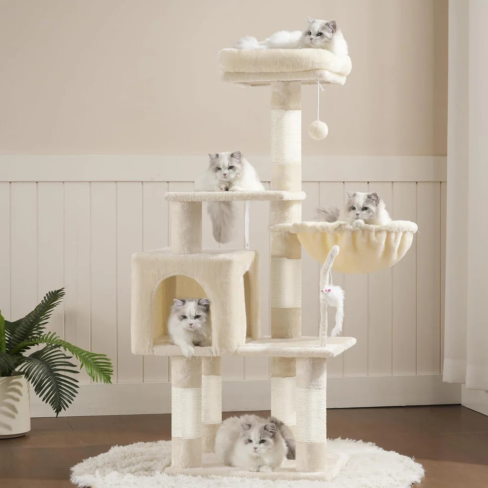110cm Cat Tree Tower | Multi-Level Climbing Frame with Hammock
