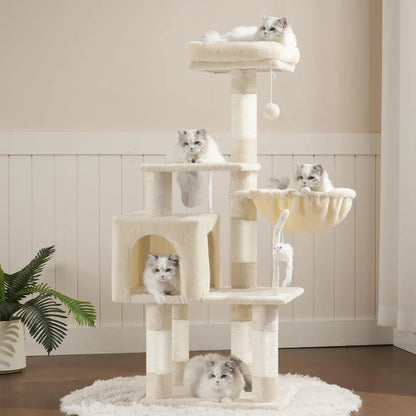 110cm Cat Tree Tower | Multi-Level Climbing Frame with Hammock