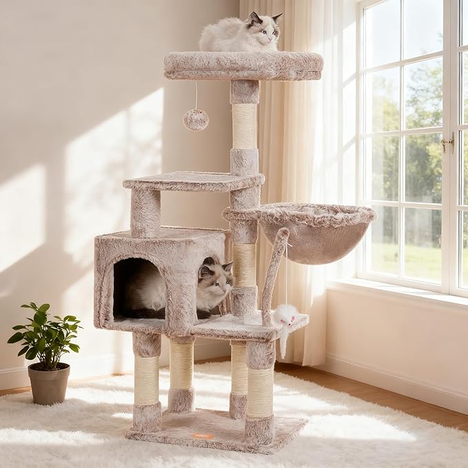 110cm Cat Tree Tower | Multi-Level Climbing Frame with Hammock