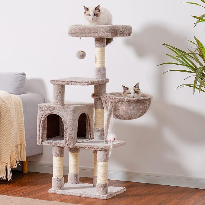 110cm Cat Tree Tower | Multi-Level Climbing Frame with Hammock