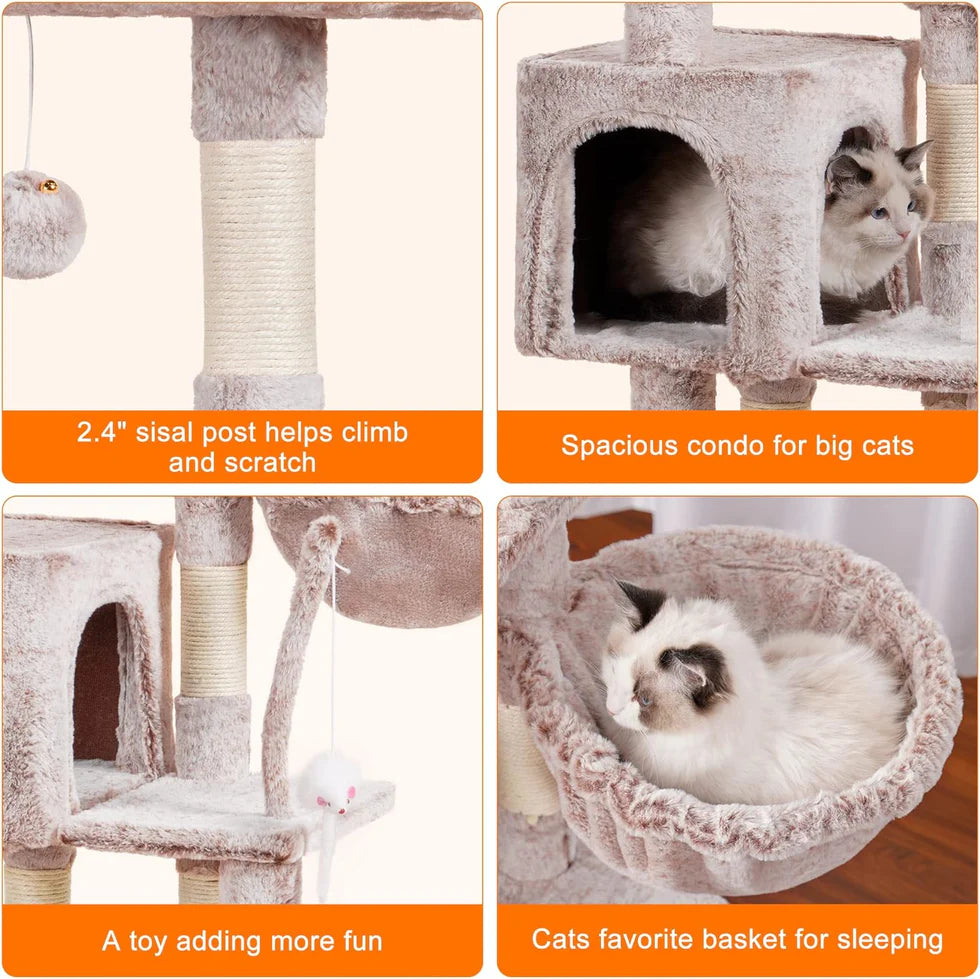 110cm Cat Tree Tower | Multi-Level Climbing Frame with Hammock