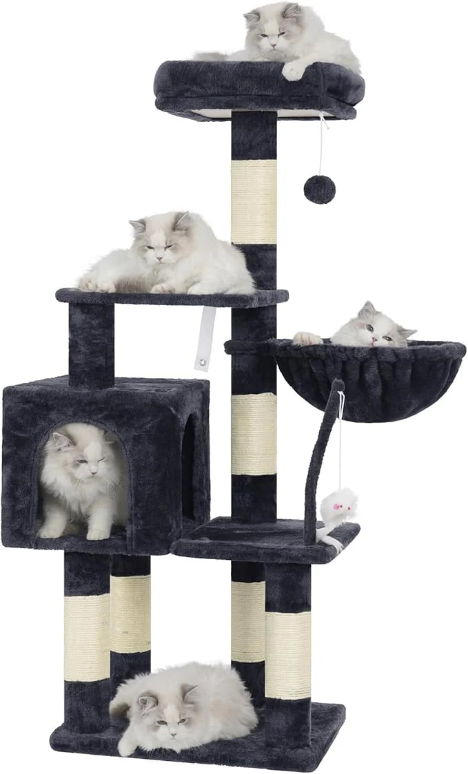 110cm Cat Tree Tower | Multi-Level Climbing Frame with Hammock