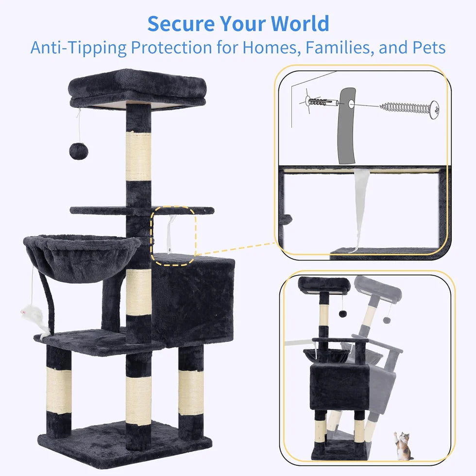 110cm Cat Tree Tower | Multi-Level Climbing Frame with Hammock