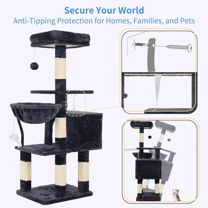 110cm Cat Tree Tower | Multi-Level Climbing Frame with Hammock