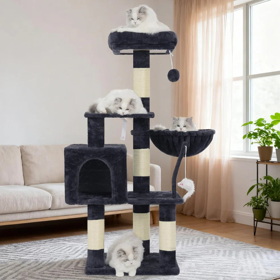 110cm Cat Tree Tower | Multi-Level Climbing Frame with Hammock