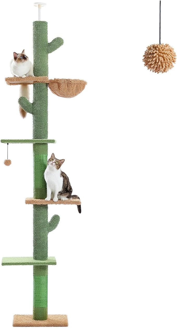 Floor-to-Ceiling Cat Tree 275cm | Adjustable Cactus Tower Green