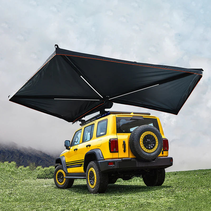 Aluminum Alloy Black Rubber Canopy on the Side, SUV Outdoor Quick Opening, Side Fan-Shaped Tent