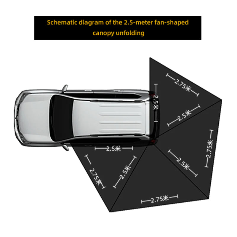 Aluminum Alloy Black Rubber Canopy on the Side, SUV Outdoor Quick Opening, Side Fan-Shaped Tent