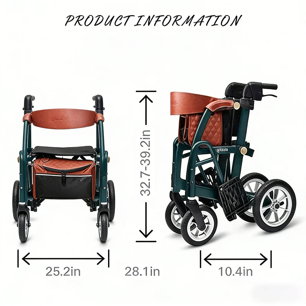 2-in-1 Walking Cart, Foldable Walking Aid – Ultra-Wide and Durable Seat with Convertible Design