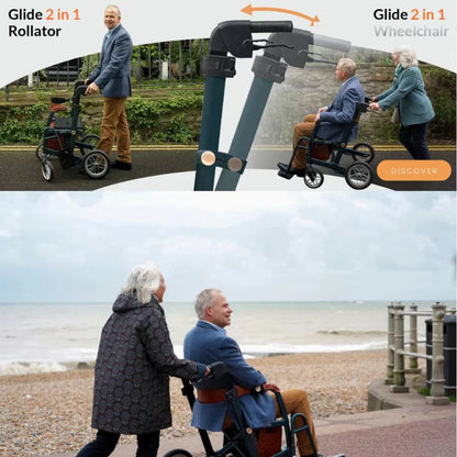 2-in-1 Walking Cart, Foldable Walking Aid – Ultra-Wide and Durable Seat with Convertible Design