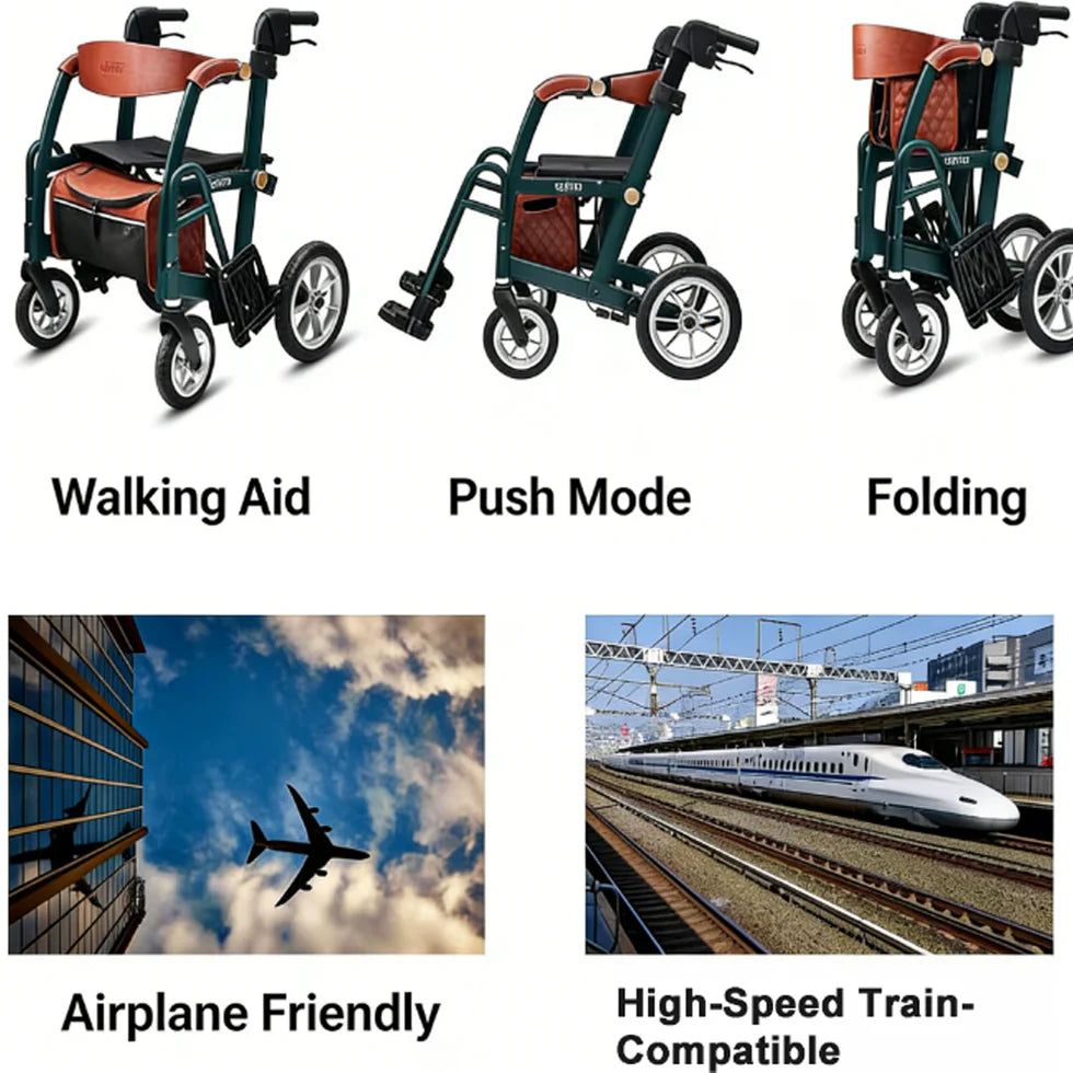 2-in-1 Walking Cart, Foldable Walking Aid – Ultra-Wide and Durable Seat with Convertible Design