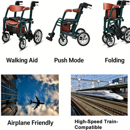 2-in-1 Walking Cart, Foldable Walking Aid – Ultra-Wide and Durable Seat with Convertible Design