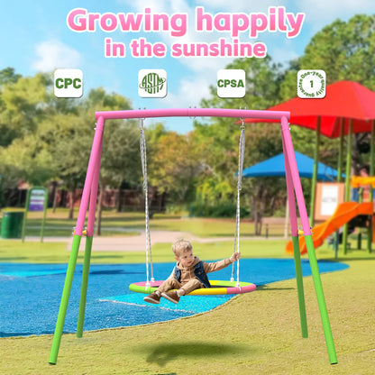 Urban Culture Homes Flying Saucer Swing Set | Heavy-Duty A-Frame Metal Swing Stand with Rust-Resistant Finish