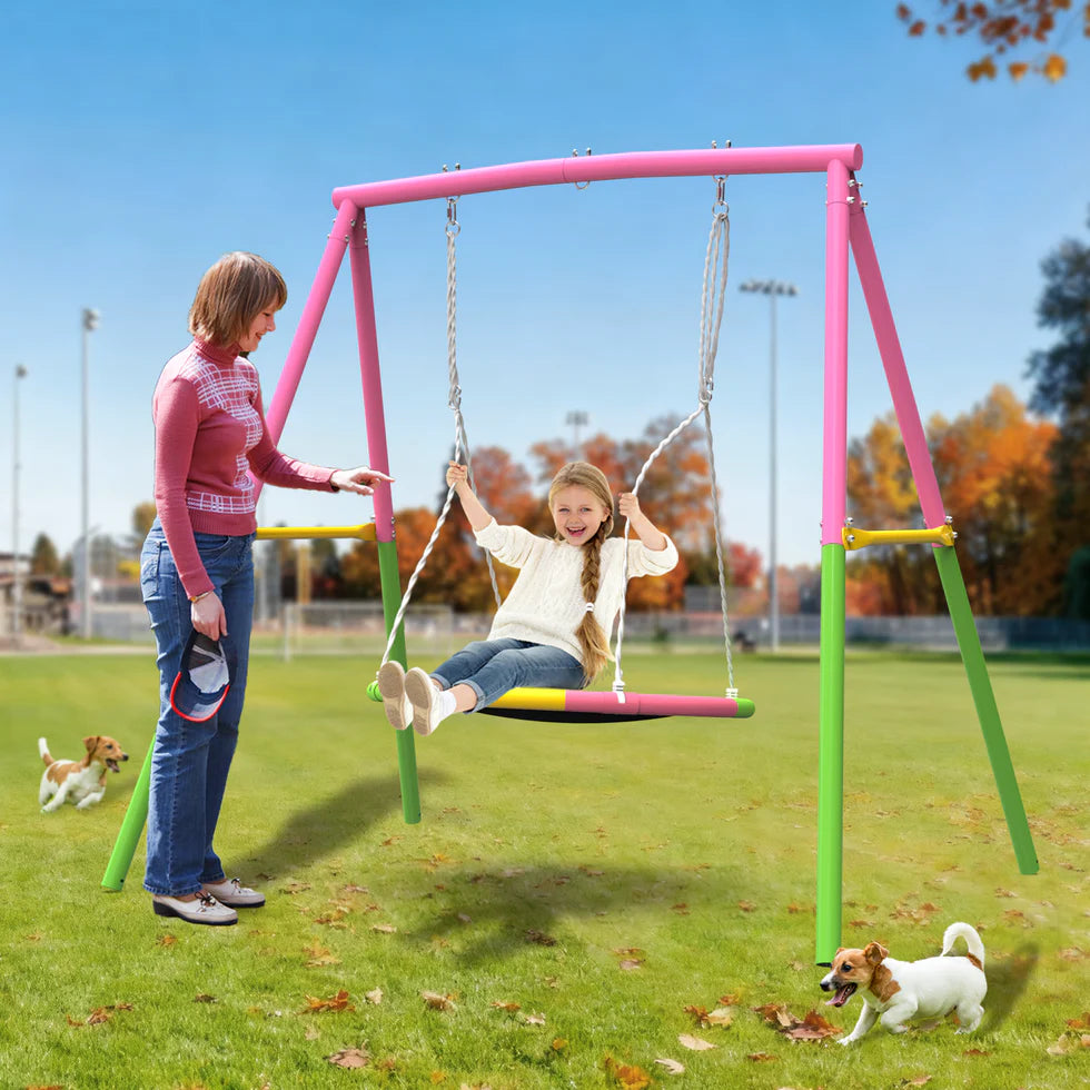 Urban Culture Homes Flying Saucer Swing Set | Heavy-Duty A-Frame Metal Swing Stand with Rust-Resistant Finish