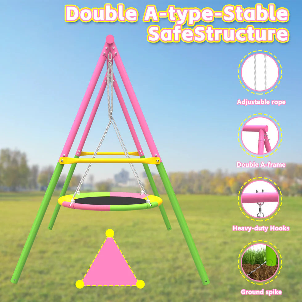 Urban Culture Homes Flying Saucer Swing Set | Heavy-Duty A-Frame Metal Swing Stand with Rust-Resistant Finish