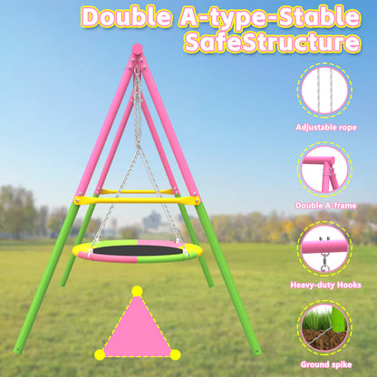 Urban Culture Homes Flying Saucer Swing Set | Heavy-Duty A-Frame Metal Swing Stand with Rust-Resistant Finish