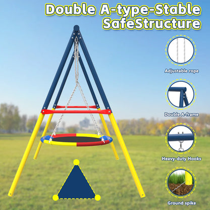 Urban Culture Homes Flying Saucer Swing Set | Heavy-Duty A-Frame Metal Swing Stand with Rust-Resistant Finish