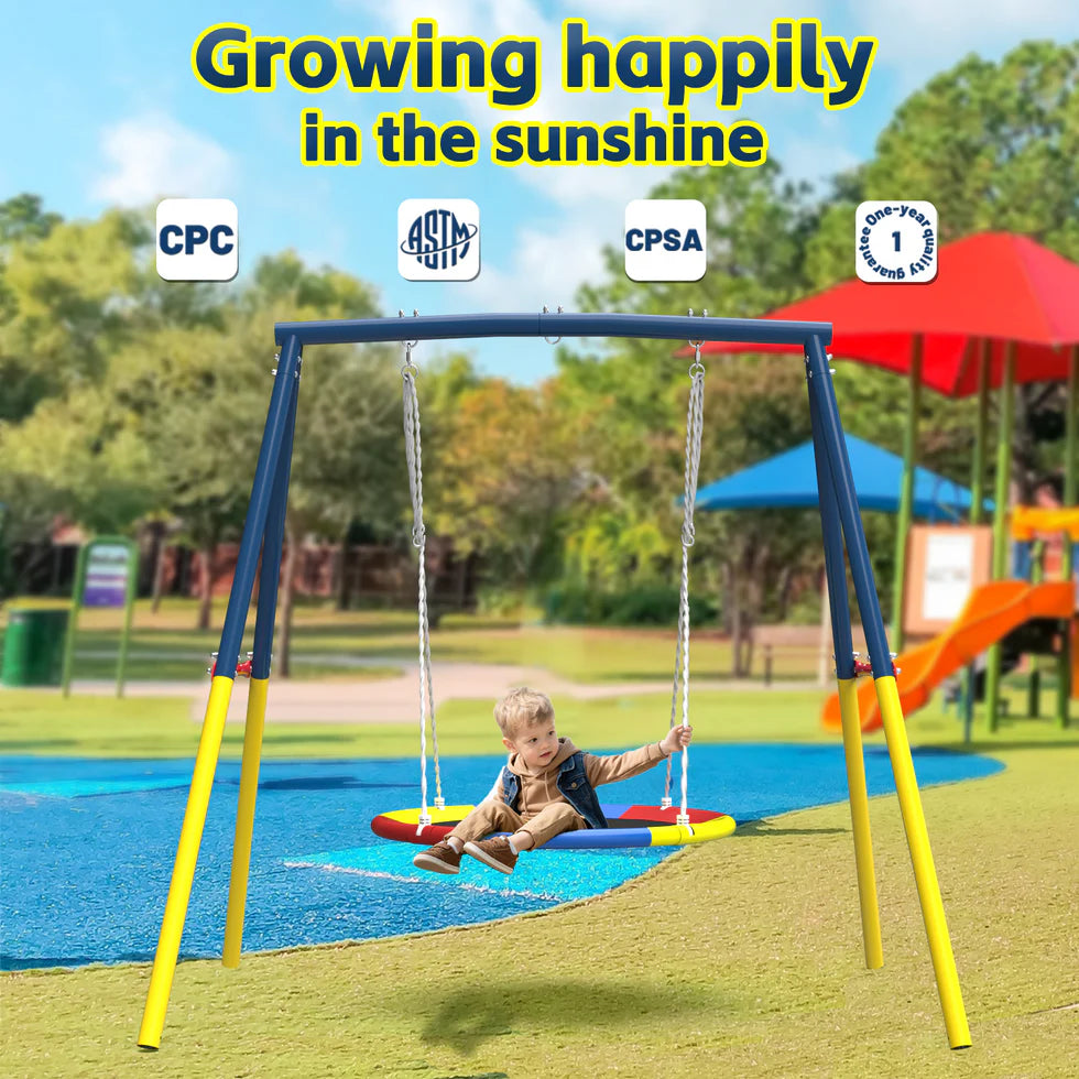 Urban Culture Homes Flying Saucer Swing Set | Heavy-Duty A-Frame Metal Swing Stand with Rust-Resistant Finish