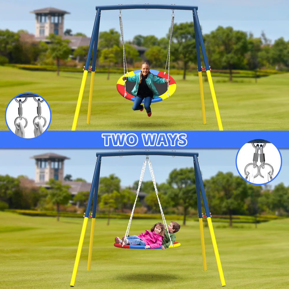 Urban Culture Homes Flying Saucer Swing Set | Heavy-Duty A-Frame Metal Swing Stand with Rust-Resistant Finish