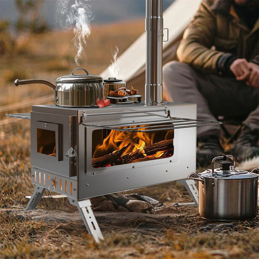 Portable 7-Pipe Stainless Steel Wood Burning Stove for Camping & Outdoor