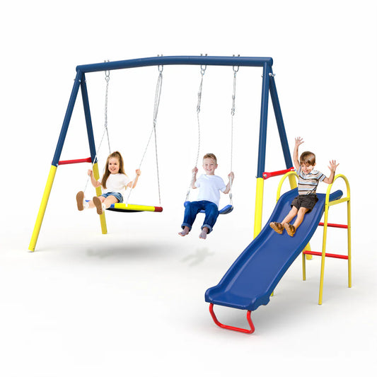 Urban Culture Homes Swing Sets for Backyard with Kids Slide | 3-in-1 Heavy-Duty Metal Outdoor Playground