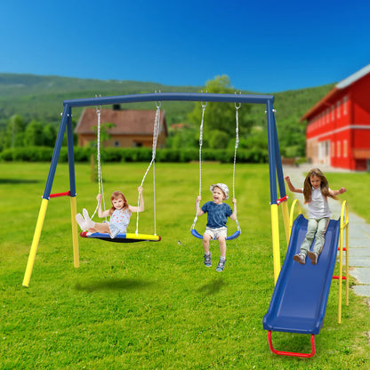 Urban Culture Homes Swing Sets for Backyard with Kids Slide | 3-in-1 Heavy-Duty Metal Outdoor Playground