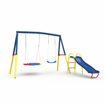 Urban Culture Homes Swing Sets for Backyard with Kids Slide | 3-in-1 Heavy-Duty Metal Outdoor Playground